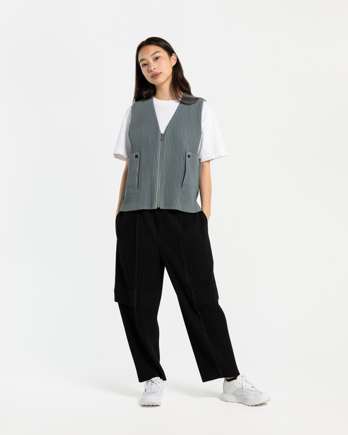 Flip Vest in Moss Gray Homme Plissé Issey Miyake Explore the World